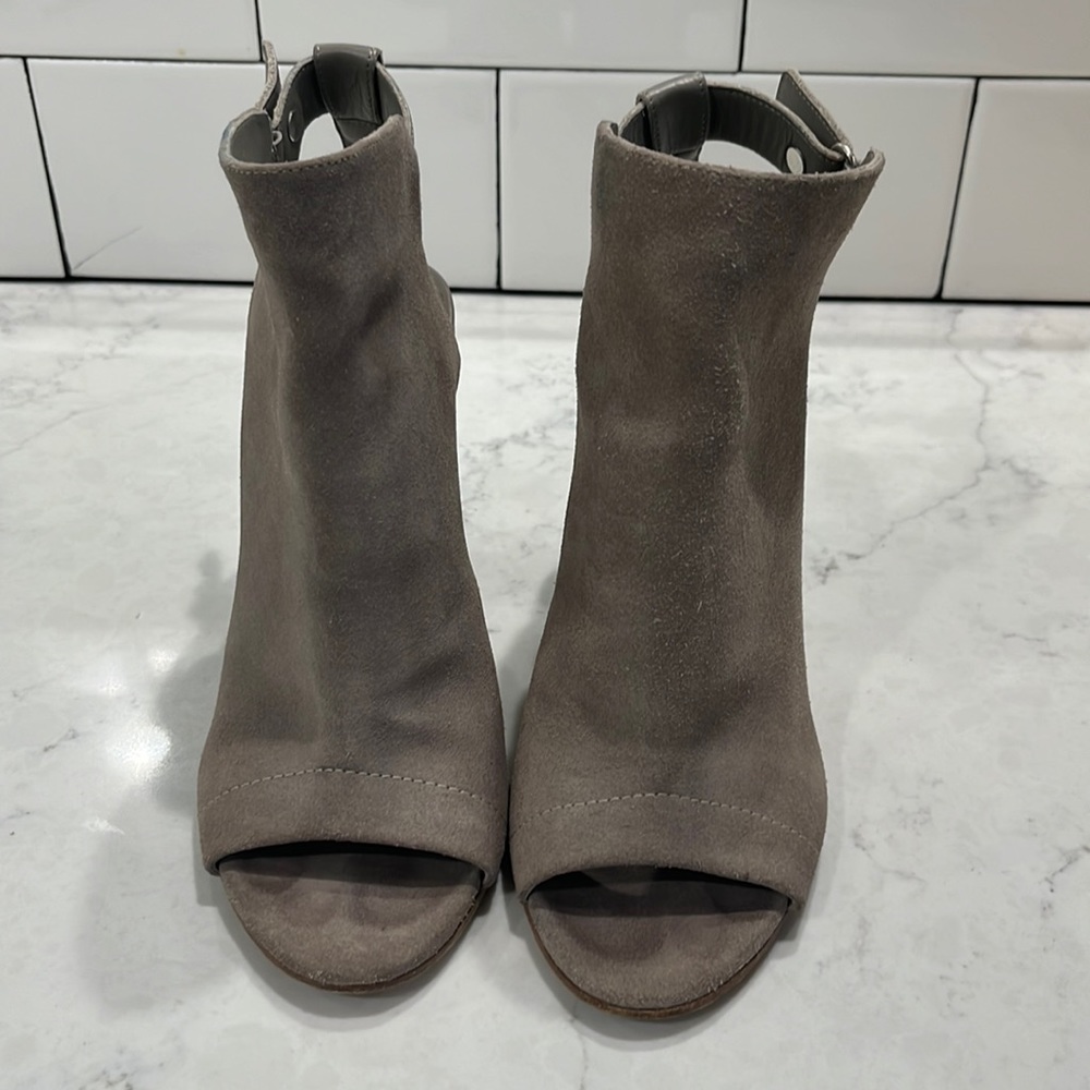 Vince open toe booties. Size 8. Putty Grey suede. Great condition. 4.5” heel.